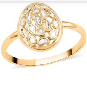Polki Diamond  Ring in 14K Yellow Gold Over Sterling Silver